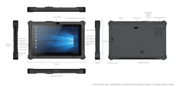 Tablette durcie RT120 sous 6 angles